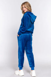 ACTIVE BASIC Faux Fur Zip Up Long Sleeve Hoodie and Joggers Set OutfitFlow